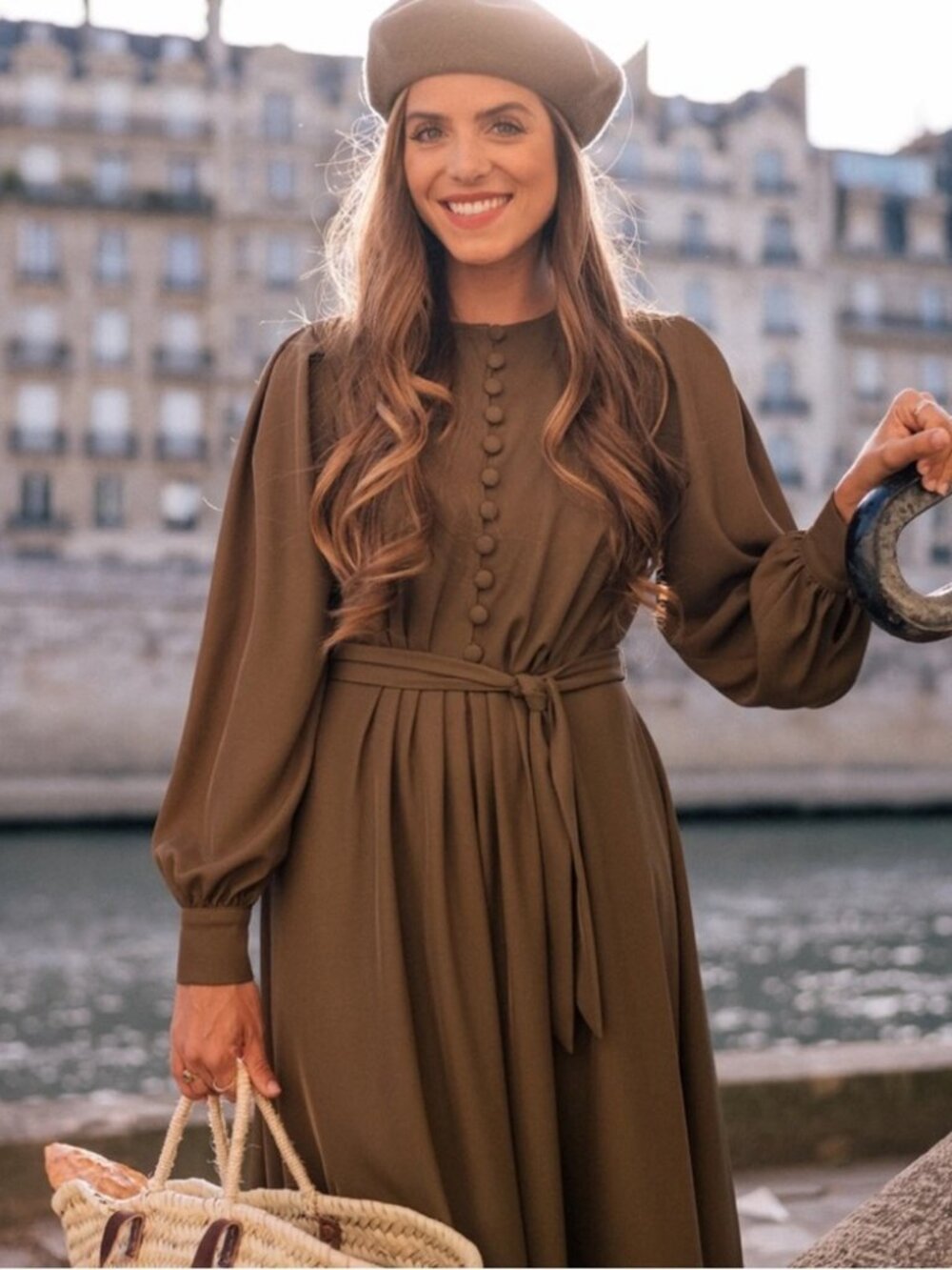 Gal Meets Glam Madelyn Olive Green Button-Front Tie-Waist Women's Dress